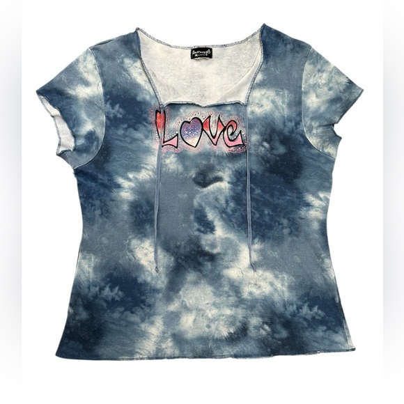 Y2K American Girl by Next Era Love Graffiti Blue Tie-Dye Top Women’s M/L(approx) - Picture 2 of 13